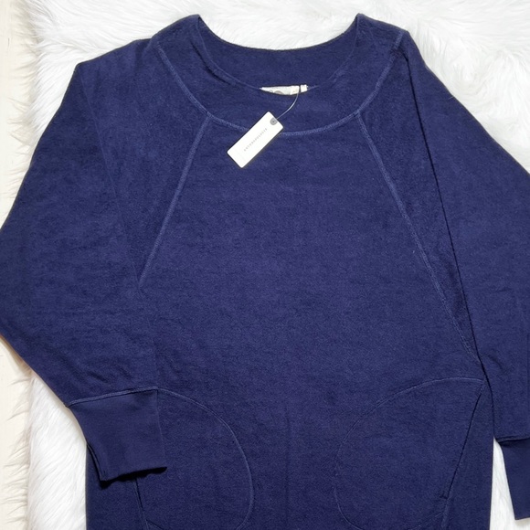 SOLD-NWT Anthropologie Slouchy Navy Blue Terry Sweatshirt Dolman Cocoon Dress - Picture 9 of 11